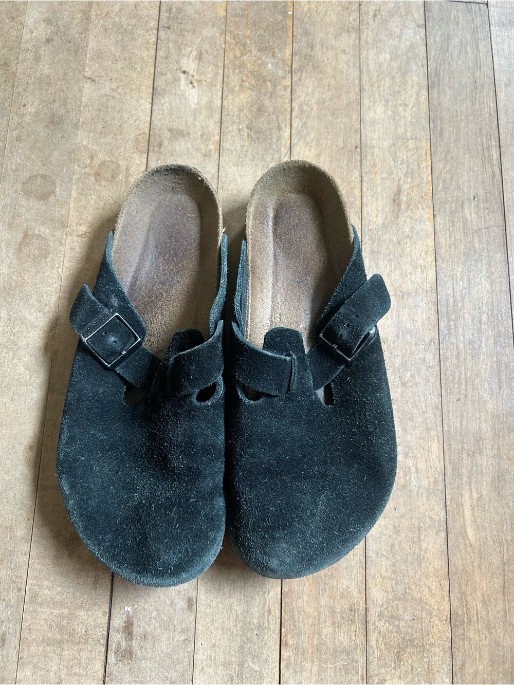 Birkenstock Black Suede Slip-On Clog with Buckle